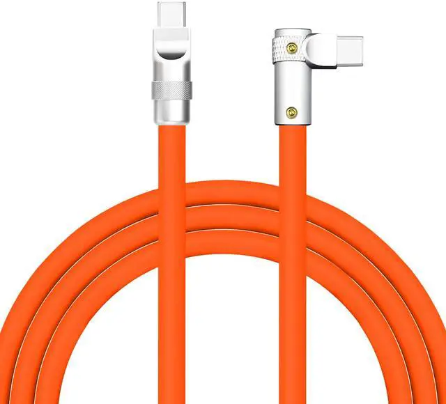 Main image of chubbycable FlexElbow Pro - 90 Degree Design 240W Fast Charge Cable Ultra-Thick Silicone Right Angle USB C Cable Phone Tablets Charging Cord, Orange, Type-C to Type-C, 0.82FT