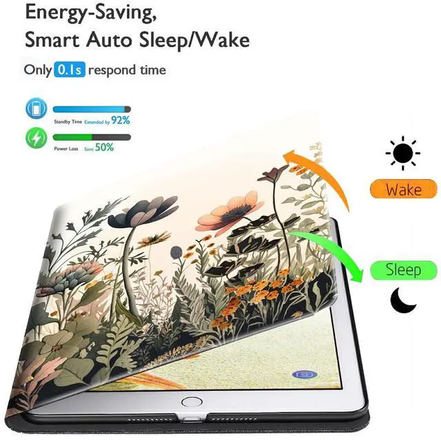 Alt view image 3 of 5 - BFSEROBJ Case for Kindle Fire HD 10 Tablet 10.1" 7th/9th Generation 2017/2019 Release Lightweight Smart Case PU Leather Adjustable Stand Protective Cover with Auto Wake/Sleep - Floral Flowers