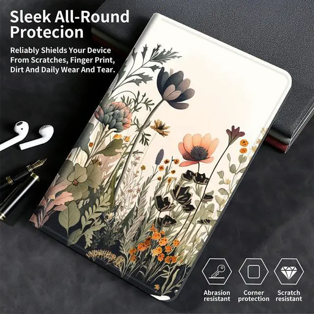 Alt view image 5 of 5 - BFSEROBJ Case for Kindle Fire HD 10 Tablet 10.1" 7th/9th Generation 2017/2019 Release Lightweight Smart Case PU Leather Adjustable Stand Protective Cover with Auto Wake/Sleep - Floral Flowers