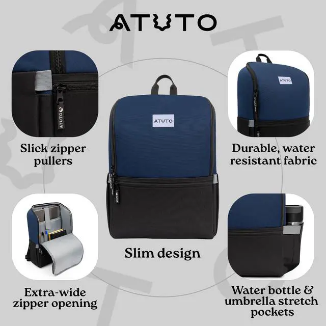 Alt view image 4 of 5 - ATUTO Slim Laptop Backpack for Men with 16 inch Laptop Compartment - Business Work Backpack for Men with Luggage Strap and Trolley Sleeve - Airflow Back, Fully Padded (Blue)