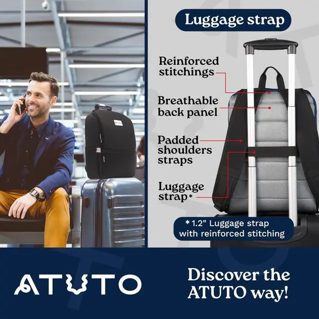 Alt view image 5 of 5 - ATUTO Slim Laptop Backpack for Men with 16 inch Laptop Compartment - Business Work Backpack for Men with Luggage Strap and Trolley Sleeve - Airflow Back, Fully Padded (Blue)