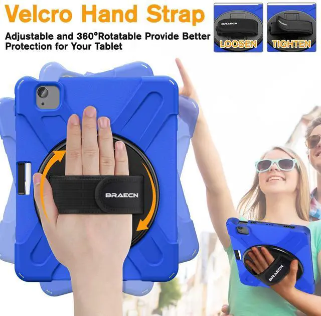 Alt view image 3 of 5 - BRAECN for iPad Air 11 Inch M3/M2 (6th Gen) Case 2025/2024,iPad Air 5th /4th Gen 10.9" Heavy Duty Case with Pencil Holder, Hand Strap, Kickstand, Shoulder Strap for iPad Pro 11 -Blue