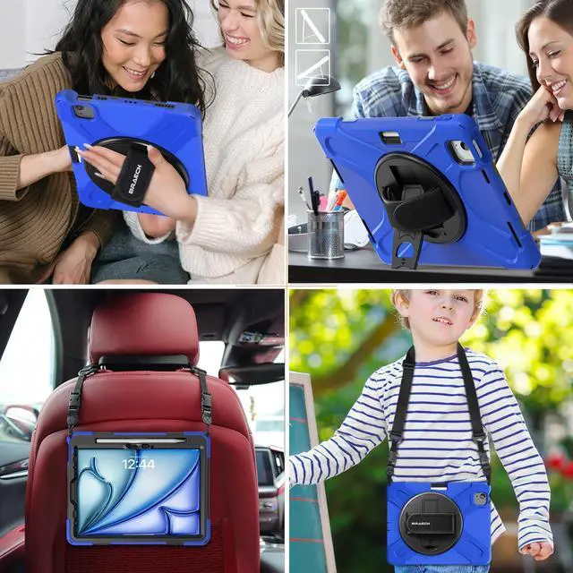 Alt view image 5 of 5 - BRAECN for iPad Air 11 Inch M3/M2 (6th Gen) Case 2025/2024,iPad Air 5th /4th Gen 10.9" Heavy Duty Case with Pencil Holder, Hand Strap, Kickstand, Shoulder Strap for iPad Pro 11 -Blue