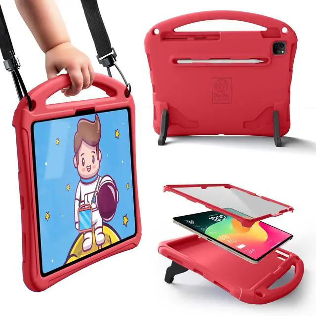 Main image of Bam Bino Space Suit Kids Case for iPad Pro 12.9" 3rd/4th/5th/6th Generation (2018-2022) Models [Not for iPad Pro 12.9 1st/2nd Gen] Screen Guard, Handle, Shoulder Strap, Pencil Holder (Pink)