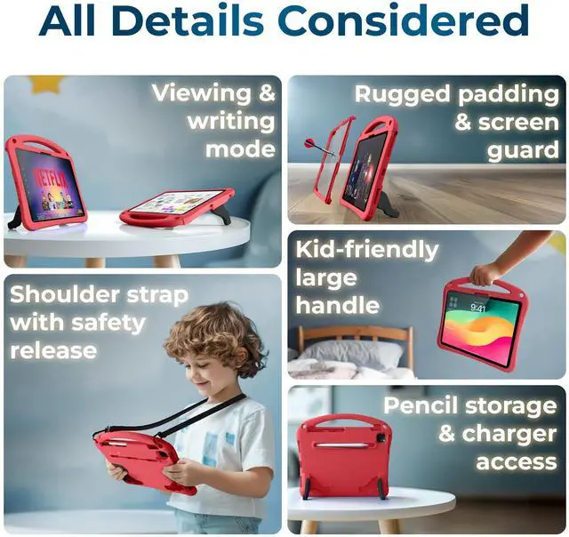Alt view image 4 of 5 - Bam Bino Space Suit Kids Case for iPad Pro 12.9" 3rd/4th/5th/6th Generation (2018-2022) Models [Not for iPad Pro 12.9 1st/2nd Gen] Screen Guard, Handle, Shoulder Strap, Pencil Holder (Pink)