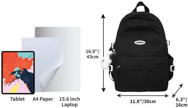 Alt view image 3 of 5 - BILIPOPX Kawaii Backpack with Cute Accessories Aesthetic 15.6 Inch Laptop Backpack Pendant (Black)