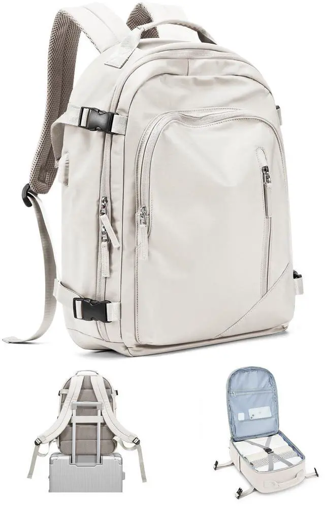 Main image of Travel Backpack for Women Men, Waterproof Carry on Backpack for Flight Approved Personal Item Bag, Business Laptop Backpack with USB Charging for Hiking Gym with Shoe Compartment Casual Daypack White