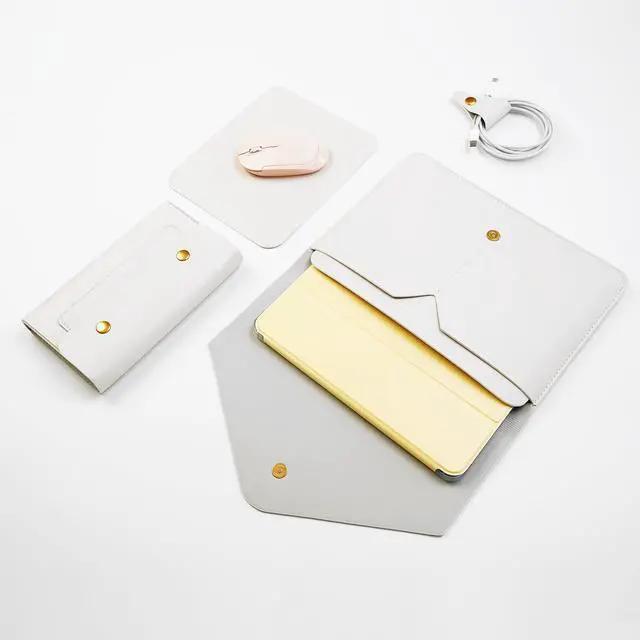 Alt view image 4 of 5 - Benfan Tablet Sleeve Compatible with 12.9 iPad Pro Gen 6, Gen5,Gen4,Gen3,Surface Pro 9,Surface Pro X with Small Pouch, Mouse Pad and Cord Organizer, Color White