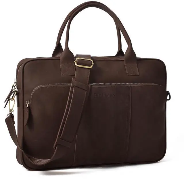 Main image of Blofinche Genuine Leather laptop briefcase mens 15.6 inch Computer Messenger shouledr work Satchel bags Coffee