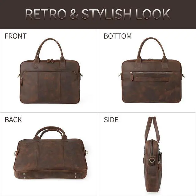 Alt view image 5 of 5 - Blofinche Genuine Leather laptop briefcase mens 15.6 inch Computer Messenger shouledr work Satchel bags Coffee