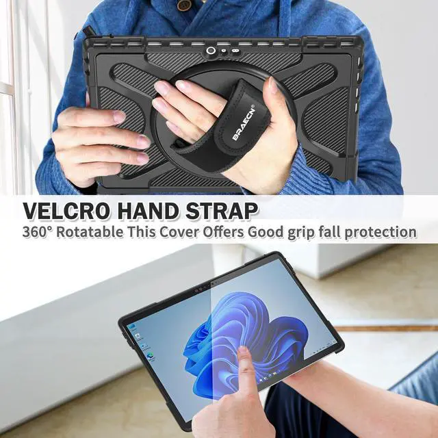 Alt view image 3 of 5 - BRAECNstock for Microsoft Surface Pro 7+ Plus/ 7/6/ 5/4 Case 12.3 inch, Shockproof Rugged Protective Cover with Hand Strap+Stand, Pencil Holde, Compatible with Type Cover Keyboard, Black