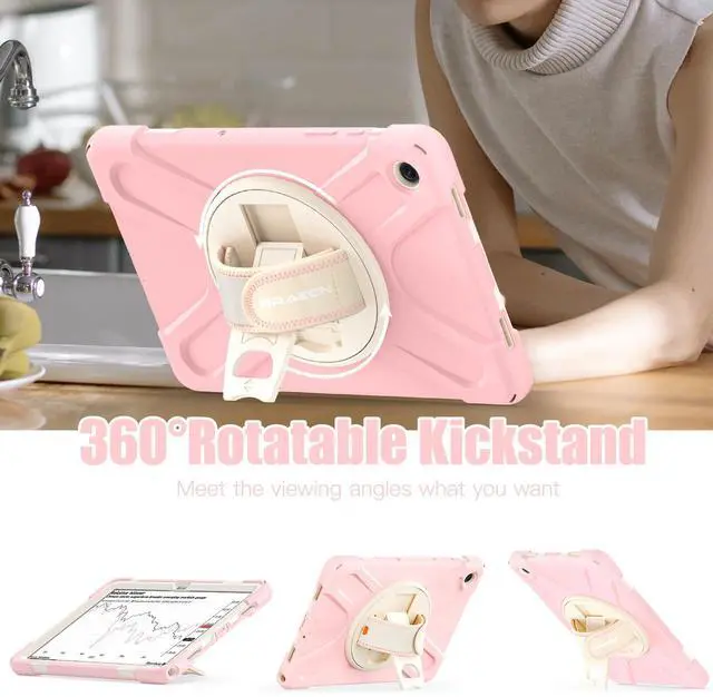 Alt view image 4 of 5 - BRAECNstock Kids Case for Samsung Galaxy Tab A9+ Plus 11 inch (SM-X210/X216/X218) Shockproof Protective Tab A9+ 5G Case with Screen Protector Pen Holder [Rotating Hand Strap+Stand], Sakura Pink