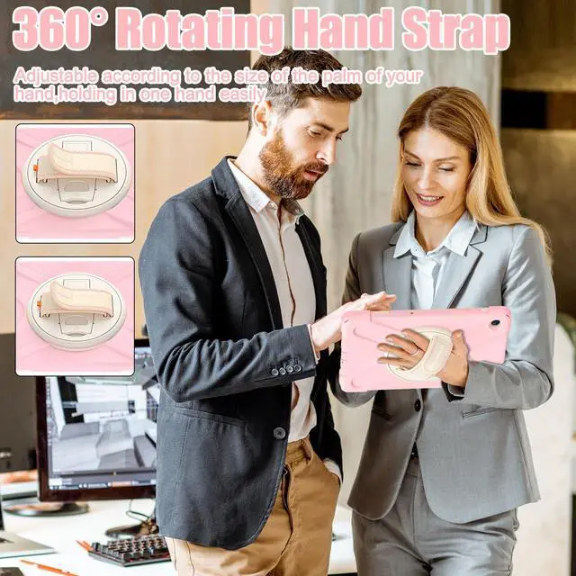 Alt view image 3 of 5 - BRAECNstock Kids Case for Samsung Galaxy Tab A9+ Plus 11 inch (SM-X210/X216/X218) Shockproof Protective Tab A9+ 5G Case with Screen Protector Pen Holder [Rotating Hand Strap+Stand], Sakura Pink