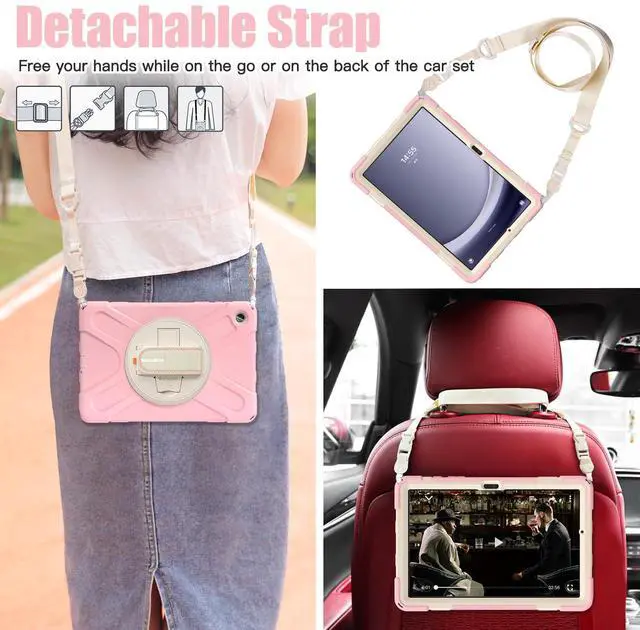Alt view image 5 of 5 - BRAECNstock Kids Case for Samsung Galaxy Tab A9+ Plus 11 inch (SM-X210/X216/X218) Shockproof Protective Tab A9+ 5G Case with Screen Protector Pen Holder [Rotating Hand Strap+Stand], Sakura Pink
