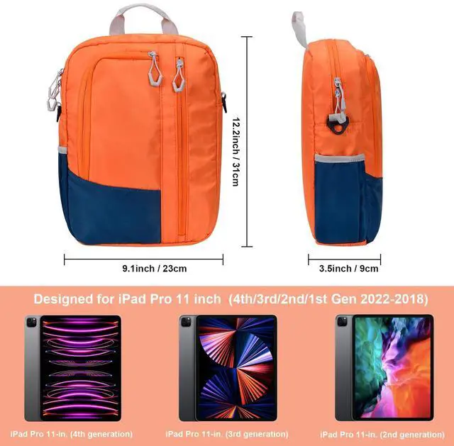 Alt view image 2 of 5 - 9-11 Inch Tablet Sleeve Bag, Padded Carrying Travel Case for iPad Pro 11-in, Galaxy Tab S9/S8, with Shoulder Strap (Orange)