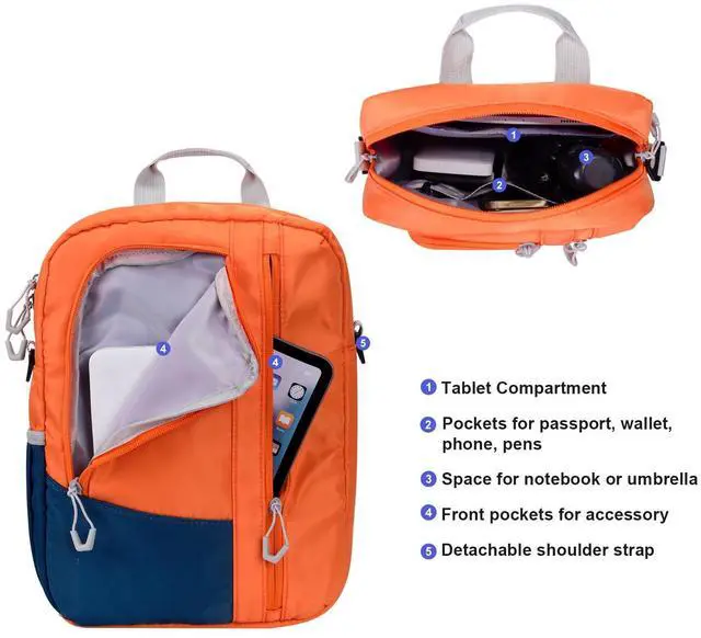 Alt view image 4 of 5 - 9-11 Inch Tablet Sleeve Bag, Padded Carrying Travel Case for iPad Pro 11-in, Galaxy Tab S9/S8, with Shoulder Strap (Orange)