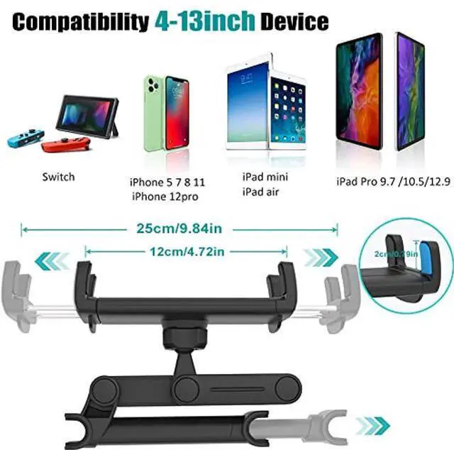 Alt view image 2 of 5 - Cuxwill Car Headrest Tablet Mount Holder for 4-13" iPad Device, Universal Kids Stretchable Backseat Tablet Stand for with iPad Pro 12.9 10.5 9.7 Air Mini, Samsung Galaxy Tab, Kindle Fire, iPhone