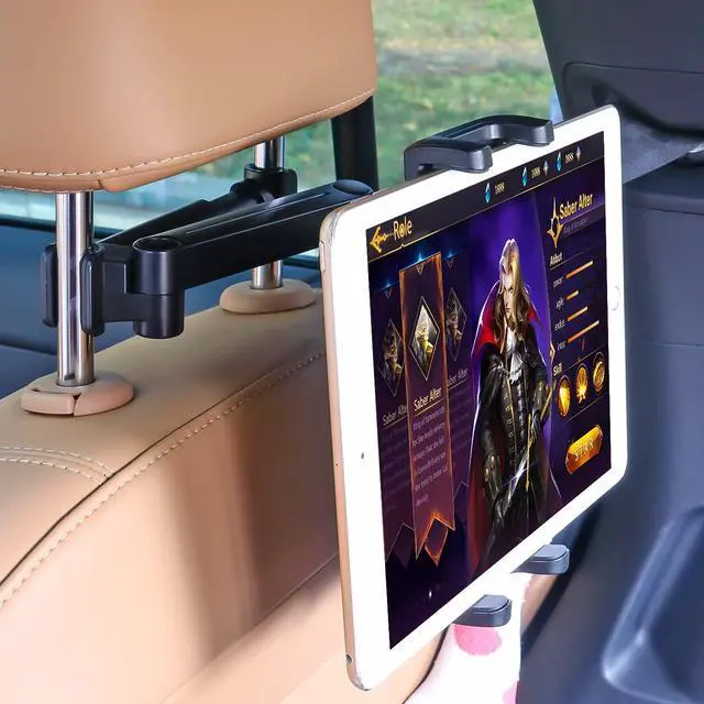 Main image of Cuxwill Car Headrest Tablet Mount Holder for 4-13" iPad Device, Universal Kids Stretchable Backseat Tablet Stand for with iPad Pro 12.9 10.5 9.7 Air Mini, Samsung Galaxy Tab, Kindle Fire, iPhone
