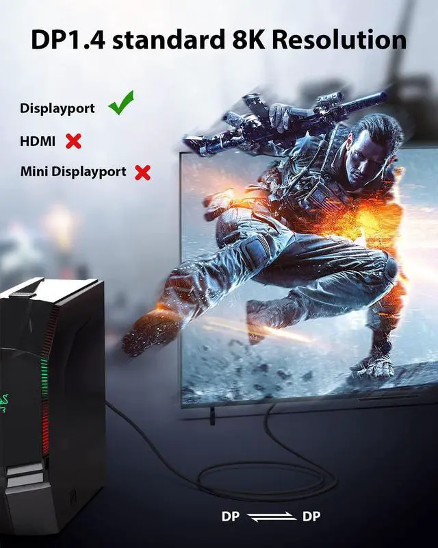 Alt view image 2 of 5 - Stouchi DisplayPort Cable 1.4, 8K DP Cable 32.4Gbps 8K@60Hz HBR3 4K@60Hz/144Hz/120Hz 5K@60Hz 1080P@240Hz Support FreeSync G-Sync HDR10 Display Port for Gaming Monitor Graphics Card (32 FT/ 10M)