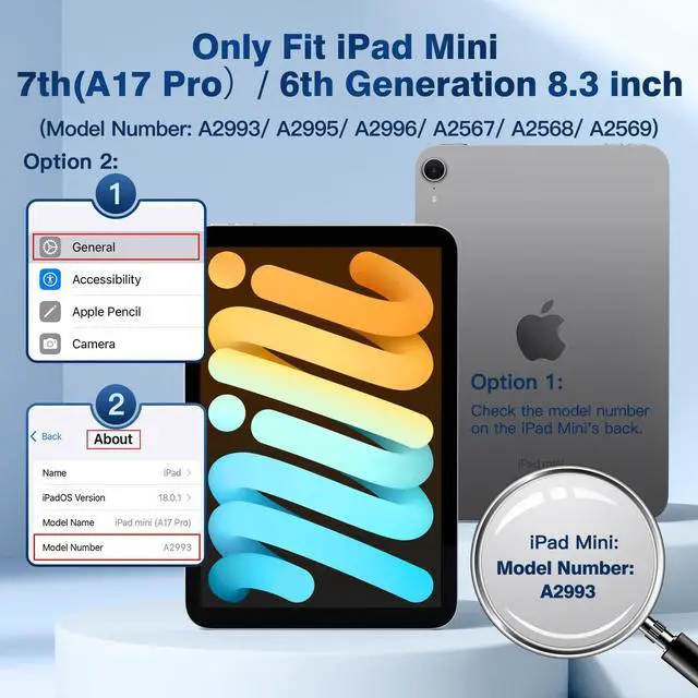 Alt view image 2 of 5 - Cousper for iPad Mini 7 Keyboard Case A17 Pro 2024/iPad Mini 6 Generation Case with Keyboard 2021 8.3 Inch, Pencil Holder, 7 Color Backlit Detachable Keyboard Cover for iPad Mini 7th/6th Gen,Black