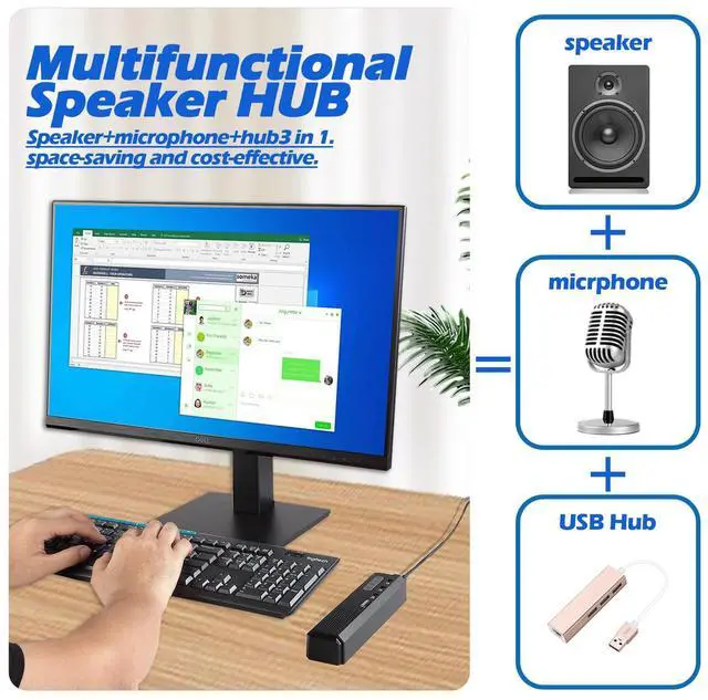Alt view image 2 of 5 - Cykvis 3 in 1 USB Computer Speaker with Microphone, PC Laptop Speaker with Mic for Smart Home Office and Online Study,360 Degree Enhanced Voice Pickup, Noise Reduction,Compatible with Zoom, Teams