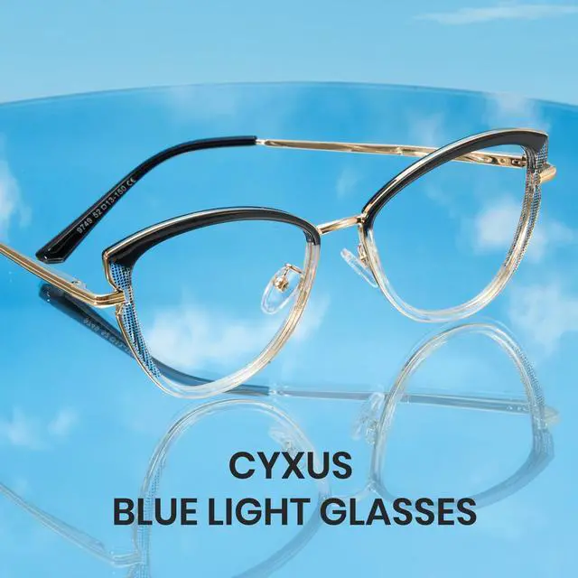 Alt view image 3 of 5 - Cyxus Cat Eye Blue Light Blocking Glasses Metal Frame UV Filtering Computer Glasses Clear Lens For Men Women 8171 Black