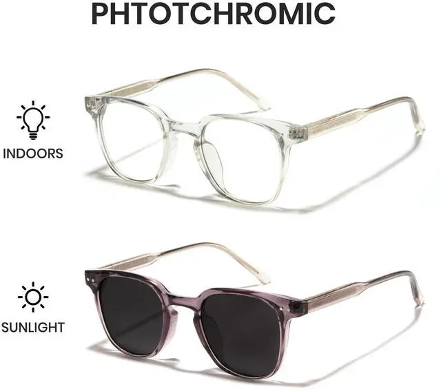 Alt view image 2 of 5 - Cyxus Photochromic Glasses Both Frames and Lenses Color Changing with Blue Light Blocking UV Protection(8231i26 Clear to Gray)