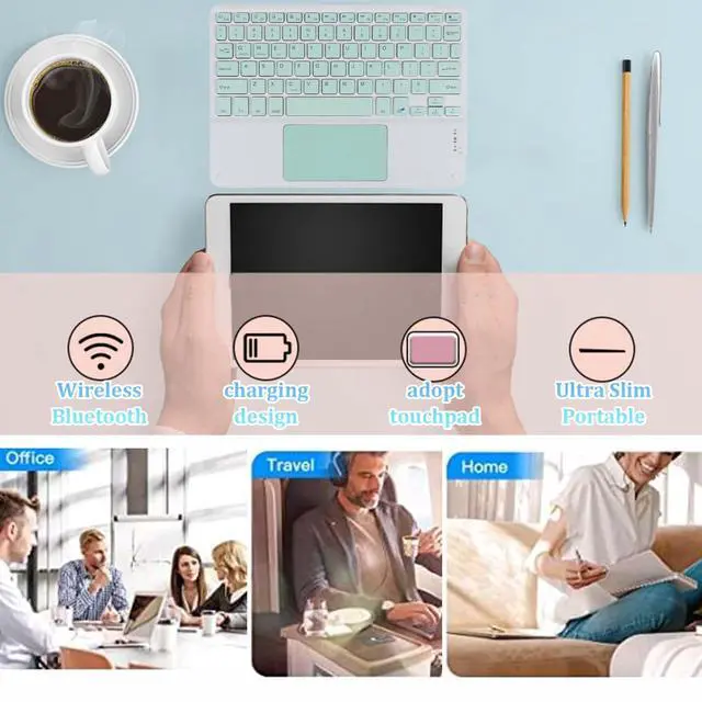 Alt view image 4 of 5 - Wireless Bluetooth Keyboard, Ultra Slim Rechargeable Portable Cordless with Touchpad 10 Inch Wireless Keyboard for iOS Android Windows Mobile Phones Laptops Tables (Green)