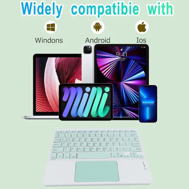 Alt view image 5 of 5 - Wireless Bluetooth Keyboard, Ultra Slim Rechargeable Portable Cordless with Touchpad 10 Inch Wireless Keyboard for iOS Android Windows Mobile Phones Laptops Tables (Green)
