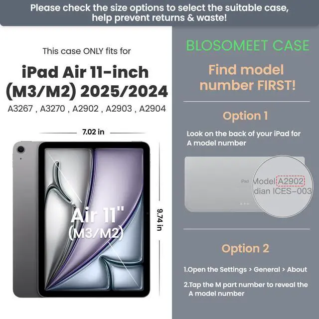 Alt view image 2 of 5 - BLOSOMEET Case for iPad Air 11 Inch M3 2025 & M2 2024 with Tempered Glass Screen Protector & Pencil Holder, iPad Case Air 11" 6th Generation (A2902,A2903,A2904) with Stand Hand Shoulder Strap (Black)