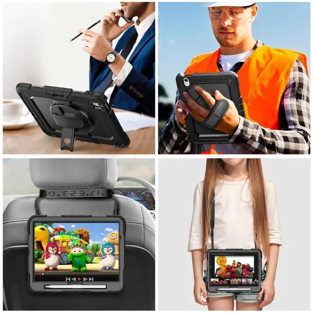 Alt view image 4 of 5 - BLOSOMEET Case for iPad Air 11 Inch M3 2025 & M2 2024 with Tempered Glass Screen Protector & Pencil Holder, iPad Case Air 11" 6th Generation (A2902,A2903,A2904) with Stand Hand Shoulder Strap (Black)