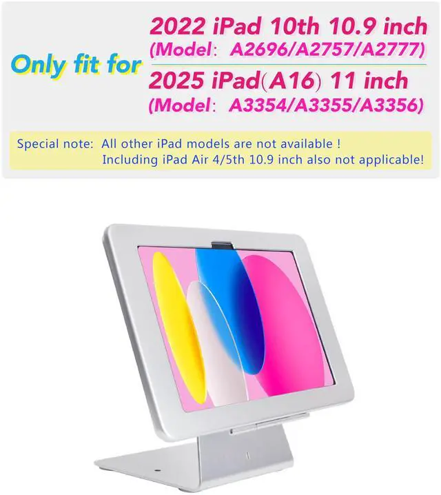Alt view image 2 of 5 - DDSHOW Desktop Anti-Theft Security Kiosk Stand Holder for 2025 iPad 11" (A16) 11th / 2022 iPad 10.9" 10th Gen.,with Lock & Key,Flip &360degRotating Horizontal or Vertical,Metal(Silver)