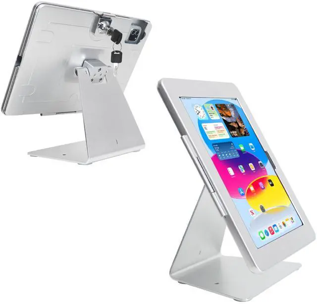 Main image of DDSHOW Desktop Anti-Theft Security Kiosk Stand Holder for 2025 iPad 11" (A16) 11th / 2022 iPad 10.9" 10th Gen.,with Lock & Key,Flip &360degRotating Horizontal or Vertical,Metal(Silver)