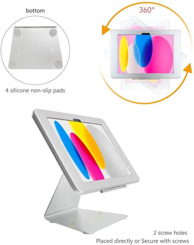 Alt view image 4 of 5 - DDSHOW Desktop Anti-Theft Security Kiosk Stand Holder for 2025 iPad 11" (A16) 11th / 2022 iPad 10.9" 10th Gen.,with Lock & Key,Flip &360degRotating Horizontal or Vertical,Metal(Silver)