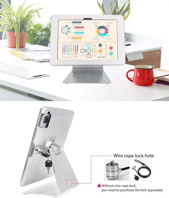 Alt view image 5 of 5 - DDSHOW Desktop Anti-Theft Security Kiosk Stand Holder for 2025 iPad 11" (A16) 11th / 2022 iPad 10.9" 10th Gen.,with Lock & Key,Flip &360degRotating Horizontal or Vertical,Metal(Silver)