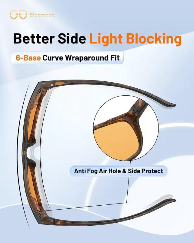 Alt view image 4 of 5 - Bloomoak Gaming Glasses for Men|Orange Blue Light Blocking Square Glasses for Sleeping|Anti-Fatigue for Computer/Screen(XL)