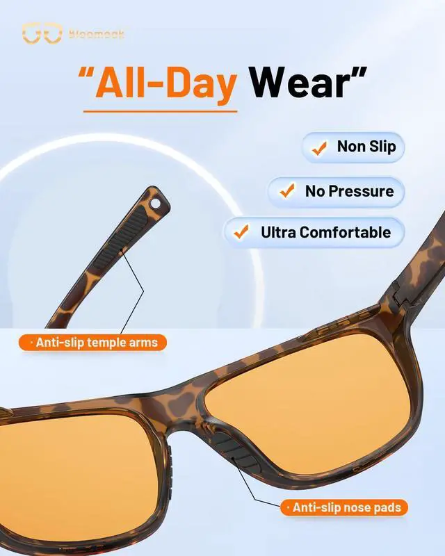 Alt view image 5 of 5 - Bloomoak Gaming Glasses for Men|Orange Blue Light Blocking Square Glasses for Sleeping|Anti-Fatigue for Computer/Screen(XL)