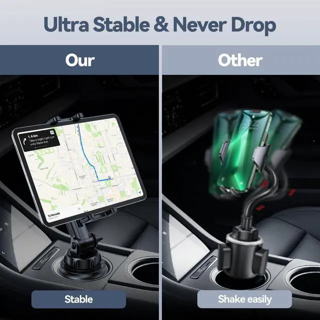 Alt view image 2 of 5 - BOOMVATO Cup Holder Tablet Mount for Car, Universal iPad Cup Holder Mount for Truck with Adjustable Arm for iPad Pro 12.9/11/10.5/9.7/Air/Mini, iPhone, Samsung Galaxy Tab/Z Fold 4/3, 4.7-13" Tablets