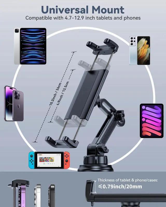 Alt view image 3 of 5 - BOOMVATO Cup Holder Tablet Mount for Car, Universal iPad Cup Holder Mount for Truck with Adjustable Arm for iPad Pro 12.9/11/10.5/9.7/Air/Mini, iPhone, Samsung Galaxy Tab/Z Fold 4/3, 4.7-13" Tablets