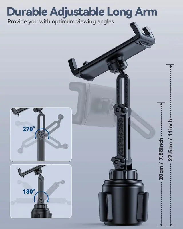 Alt view image 4 of 5 - BOOMVATO Cup Holder Tablet Mount for Car, Universal iPad Cup Holder Mount for Truck with Adjustable Arm for iPad Pro 12.9/11/10.5/9.7/Air/Mini, iPhone, Samsung Galaxy Tab/Z Fold 4/3, 4.7-13" Tablets