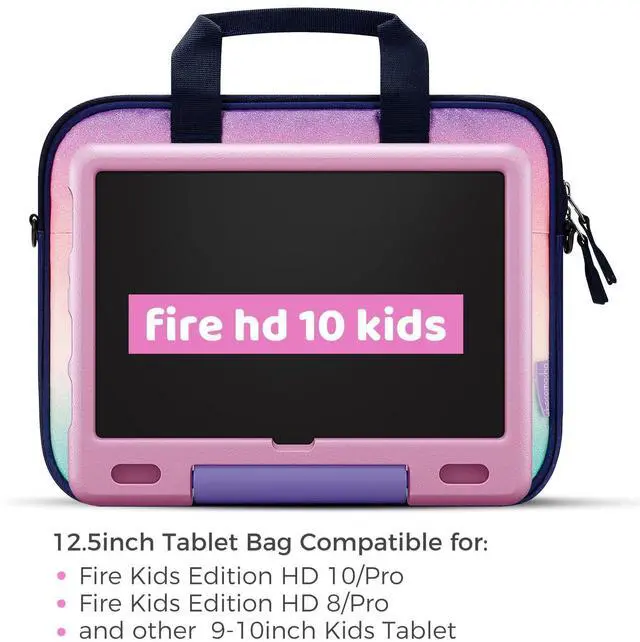 Alt view image 3 of 5 - Choco Mocha Kids Tablet Sleeve Bag for Girls, 12.5 Inch Tablet Carrying Case for Fire 7 8 10 HD 8 10, iPad Bag for Kid, Chromebook,Kindle Kids Edition, Glitter Gradient Pink