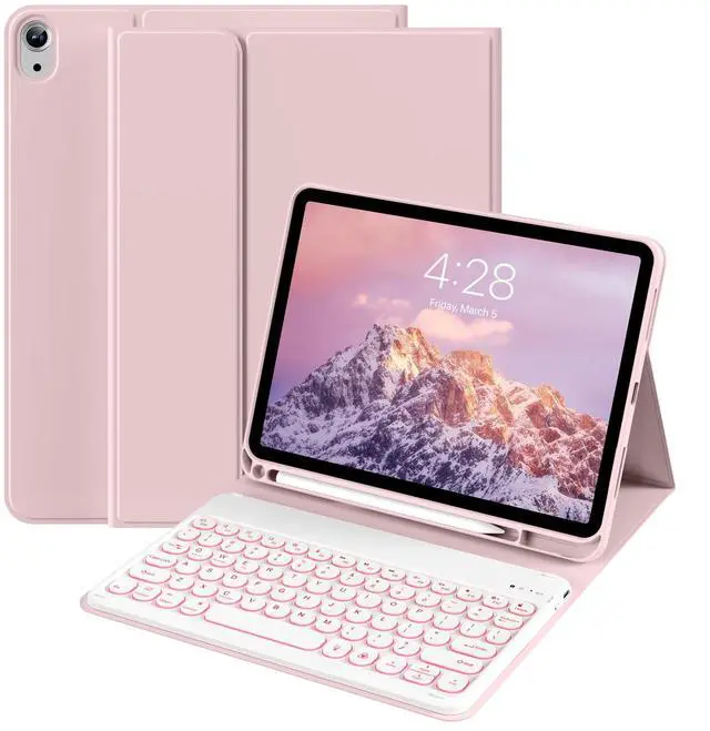 Main image of BQDIYOO for iPad 11th 10th Generation Case with Keyboard 2025 2022, 11 inch A16/10.9" 7 Color Backlit Wireless Detachable Keyboard Case with Pencil Holder, Auto Sleep/Wake Tablet Cover, Pink