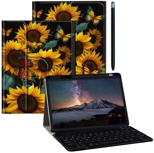 Main image of BPQOJB for Galaxy Tab A9 Plus Case with Detachable Wireless Keyboard & 360 Degree Rotating Stand Protect Cover Acrylic Tablet Case for Samsung Galaxy Tab A9 Plus 11 inch 2023 - Sunflowers Butterfly