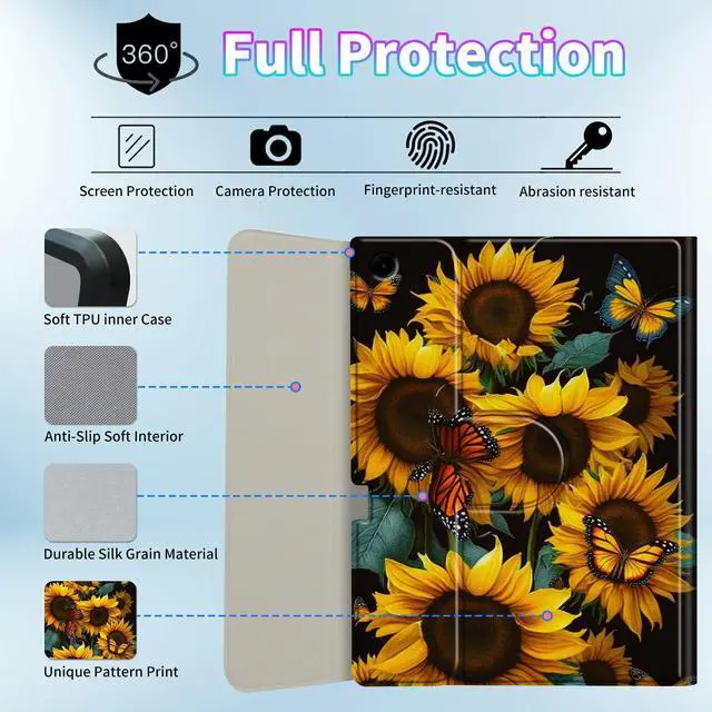 Alt view image 2 of 5 - BPQOJB for Galaxy Tab A9 Plus Case with Detachable Wireless Keyboard & 360 Degree Rotating Stand Protect Cover Acrylic Tablet Case for Samsung Galaxy Tab A9 Plus 11 inch 2023 - Sunflowers Butterfly