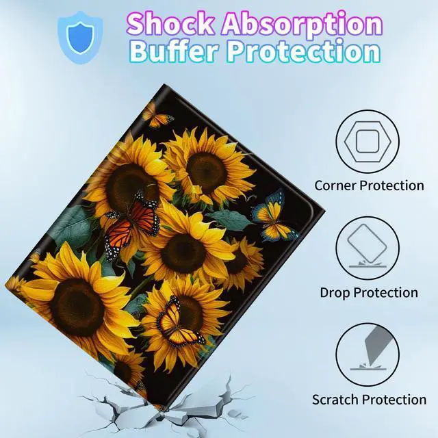 Alt view image 4 of 5 - BPQOJB for Galaxy Tab A9 Plus Case with Detachable Wireless Keyboard & 360 Degree Rotating Stand Protect Cover Acrylic Tablet Case for Samsung Galaxy Tab A9 Plus 11 inch 2023 - Sunflowers Butterfly