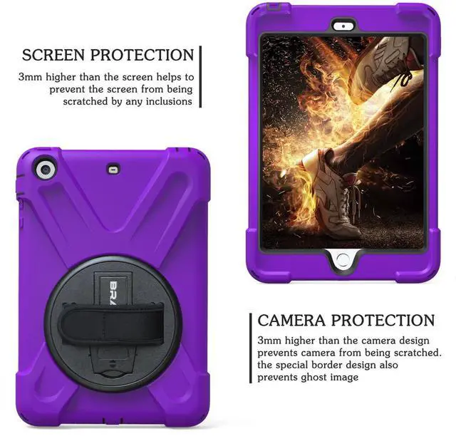 Alt view image 5 of 5 - BRAECN for iPad mini 2 Case 7.9 inch with 360 Degree Rotating Stand/Hand and Shoulder Strap for iPad mini 3/2/1 Rugged Hybrid Tablet Case (Purple)