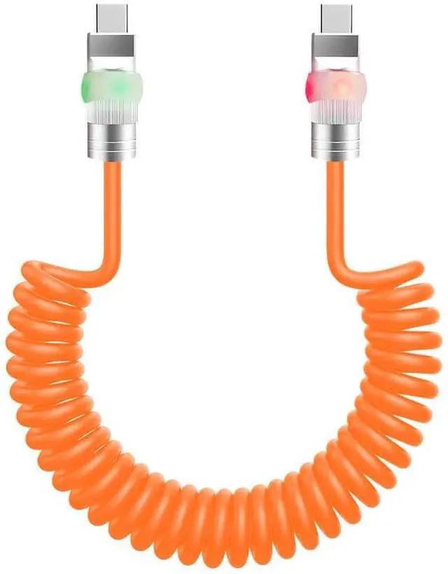 Main image of chubbycable Neon Chubby - Neon Glow Fast Charge Spring Cable with Gradient Illumination Coiled USB C Cable for Car, Orange, Type-C to Type-C, 1.64FT-4.43FT