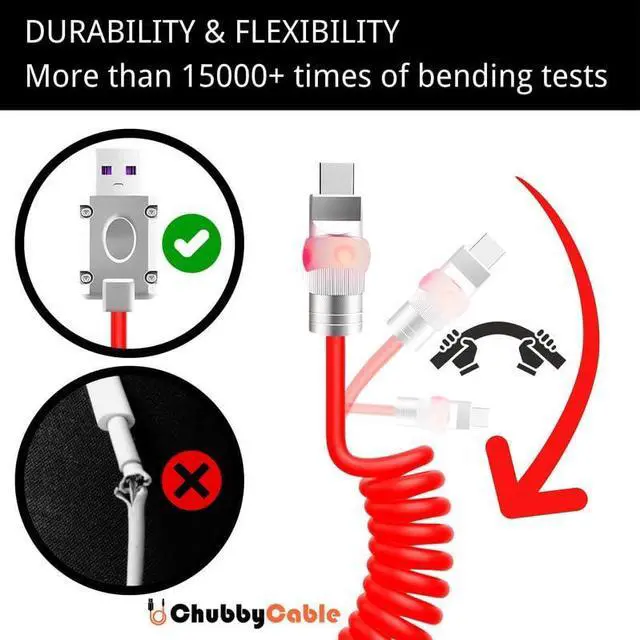 Alt view image 3 of 5 - chubbycable Neon Chubby - Neon Glow Fast Charge Spring Cable with Gradient Illumination Coiled USB C Cable for Car, Orange, Type-C to Type-C, 1.64FT-4.43FT