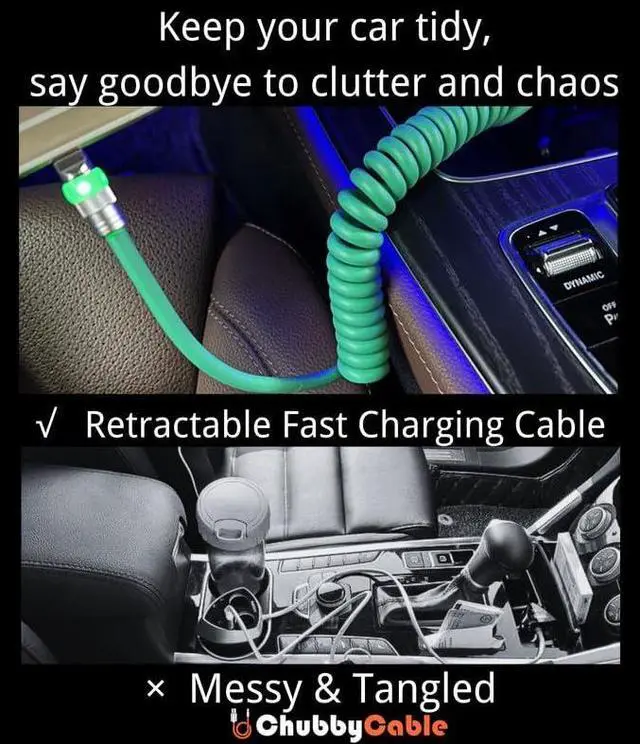 Alt view image 4 of 5 - chubbycable Neon Chubby - Neon Glow Fast Charge Spring Cable with Gradient Illumination Coiled USB C Cable for Car, Orange, Type-C to Type-C, 1.64FT-4.43FT