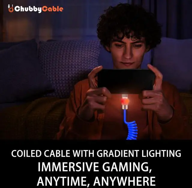 Alt view image 2 of 5 - chubbycable Neon Chubby - Neon Glow Fast Charge Spring Cable with Gradient Illumination Coiled USB C Cable for Car, Orange, Type-C to Type-C, 1.64FT-4.43FT